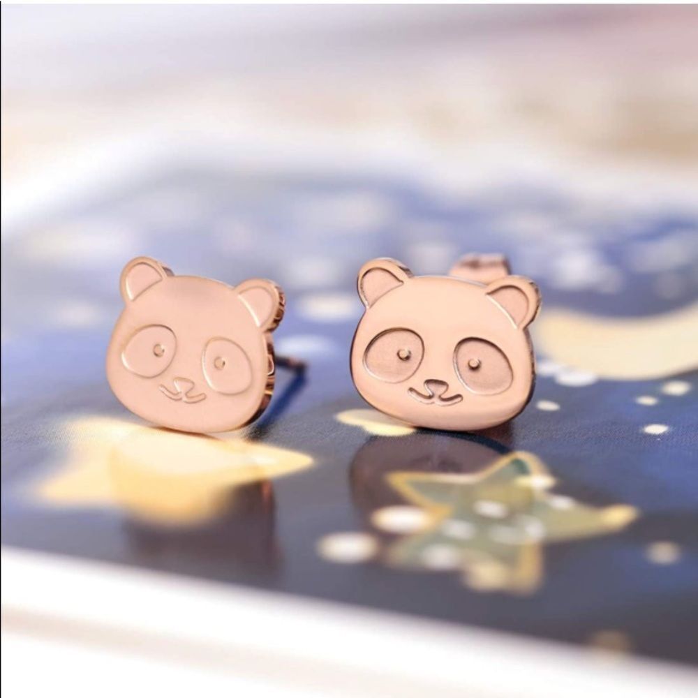 Rose Gold Cute Panda Bear Stud Earrings